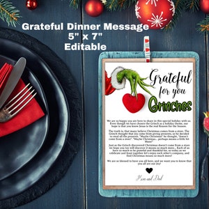 Editable Agradecido por ti, Mensaje familiar Bendición navideña, Quizás la Navidad no venga de una tienda Carta navideña imprimible de Grinch