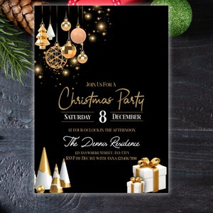 Editable Christmas Party Invitation Christmas Black Party Invite Christmas Party Printable Holiday Party Invitation Template