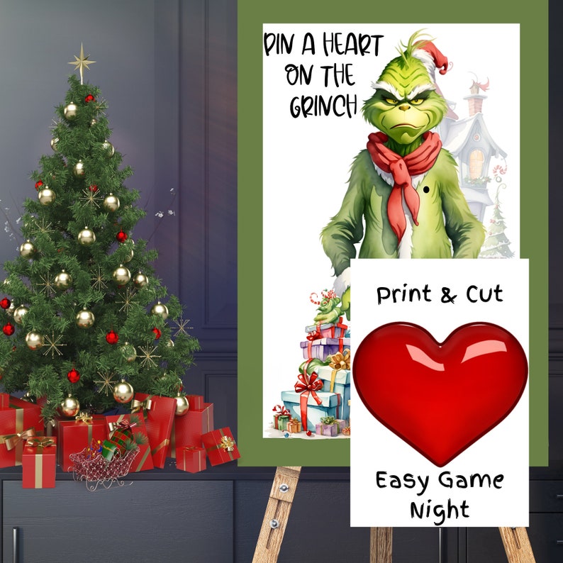 Grinch Christmas Game, Pin the Heart on the Grinch, Game for Family ...