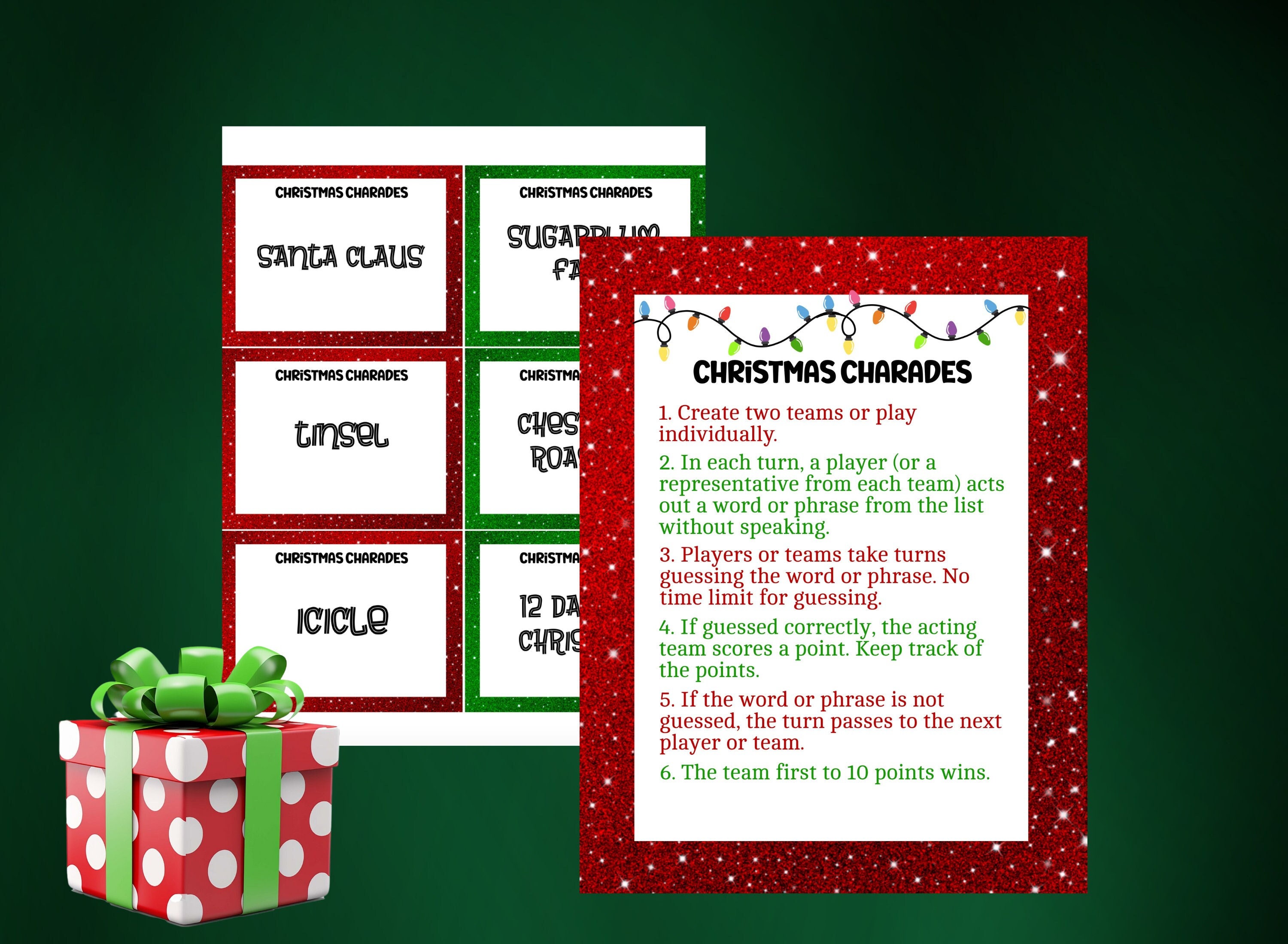 Christmas Charades Game, Christmas Party Games, Printable Christmas
