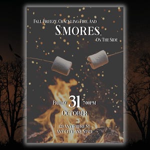 Editable Fall S&#39;mores Party Invitation, Bonfire Cookout (Digital Download)