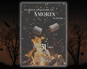 Editable Fall S'mores Party Invitation, Bonfire Cookout (Digital Download)