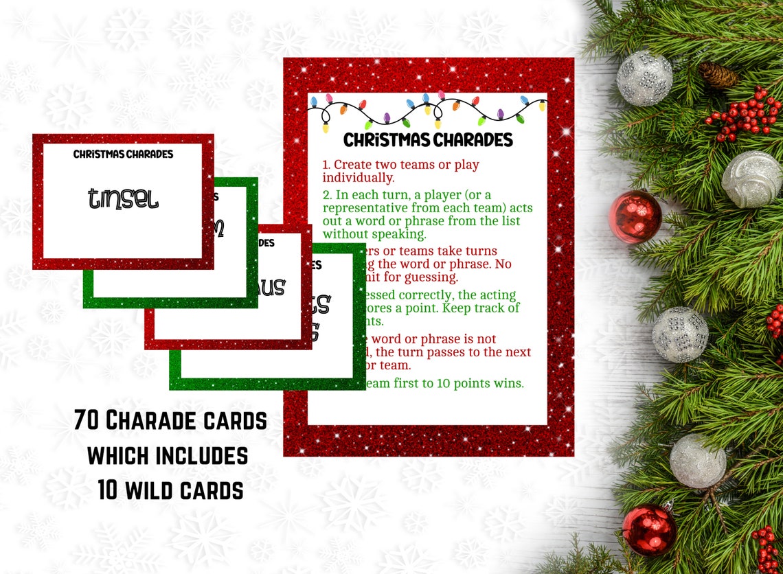 Christmas Charades Game, Christmas Party Games, Printable Christmas