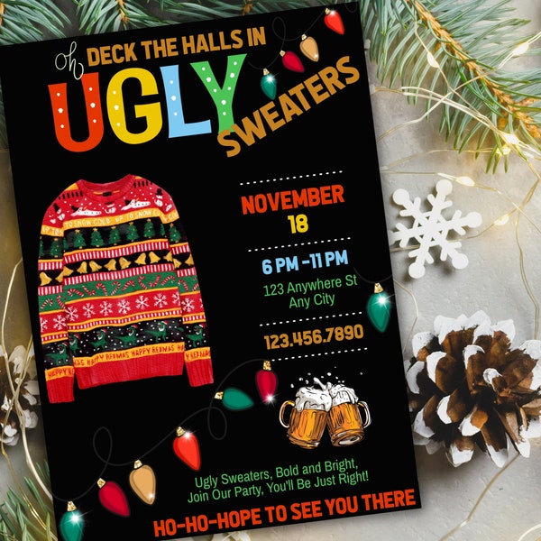 Ugly Sweater Party Invitation Template, Christmas Ugly Sweater Invite, Ugly Sweater Party, Elfed Up Ugly Sweater Party, Christmas Party