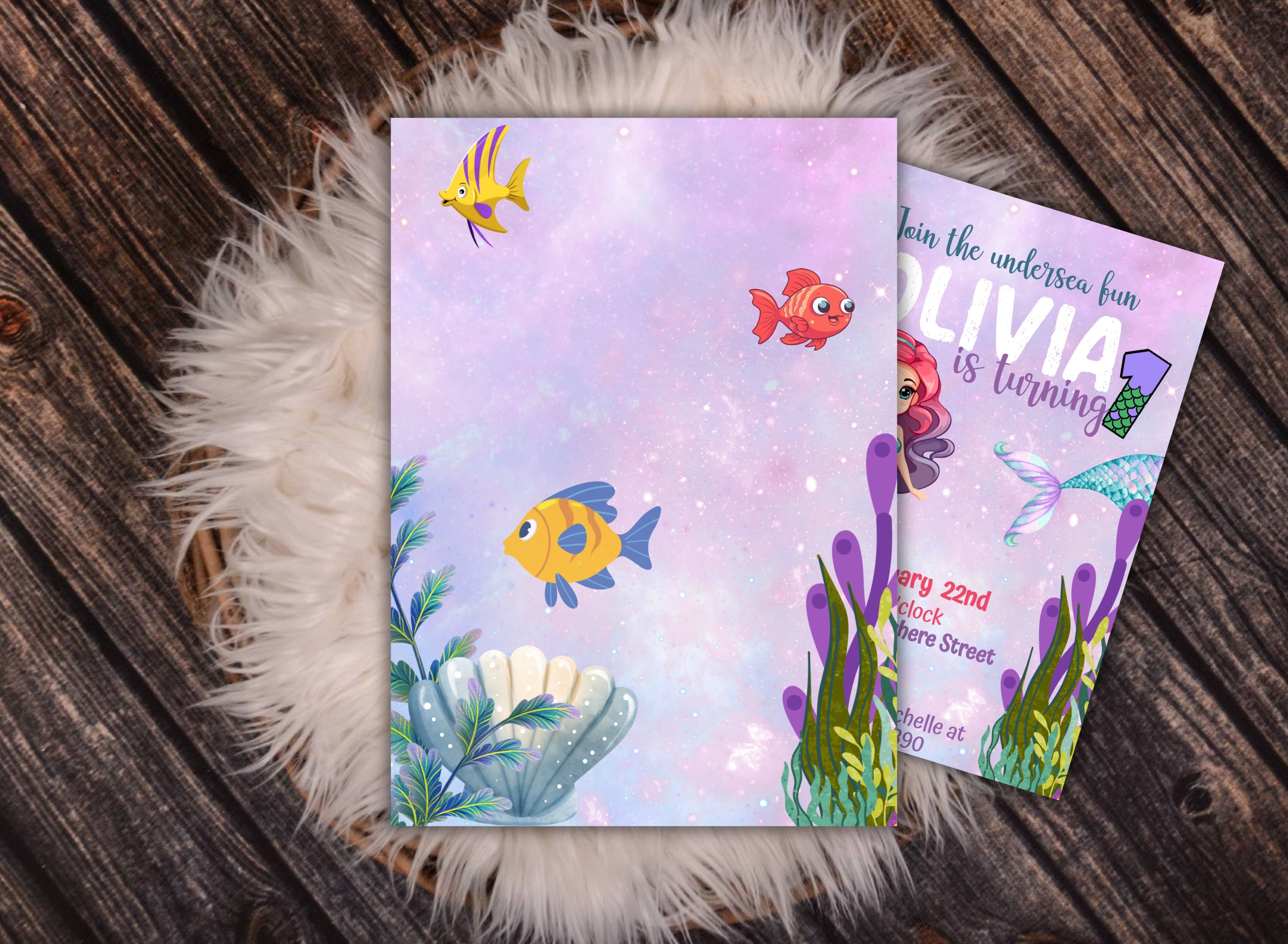 Editable Mermaid Purple Teal First 1st Mermaid Birthday Little Mermaid Invite Printable Template ...
