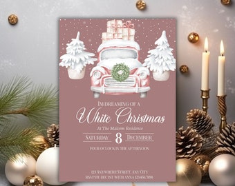 Weiße Weihnacht Party Einladung Vorlage, Gemütliches Design (Digitaler Download)