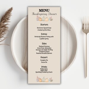 Thanksgiving Menu Template, Rustic Pumpkin Menu Printable, Fall Menu Card, Editable Template Fall Dinner Party Menu Friendsgiving Menu
