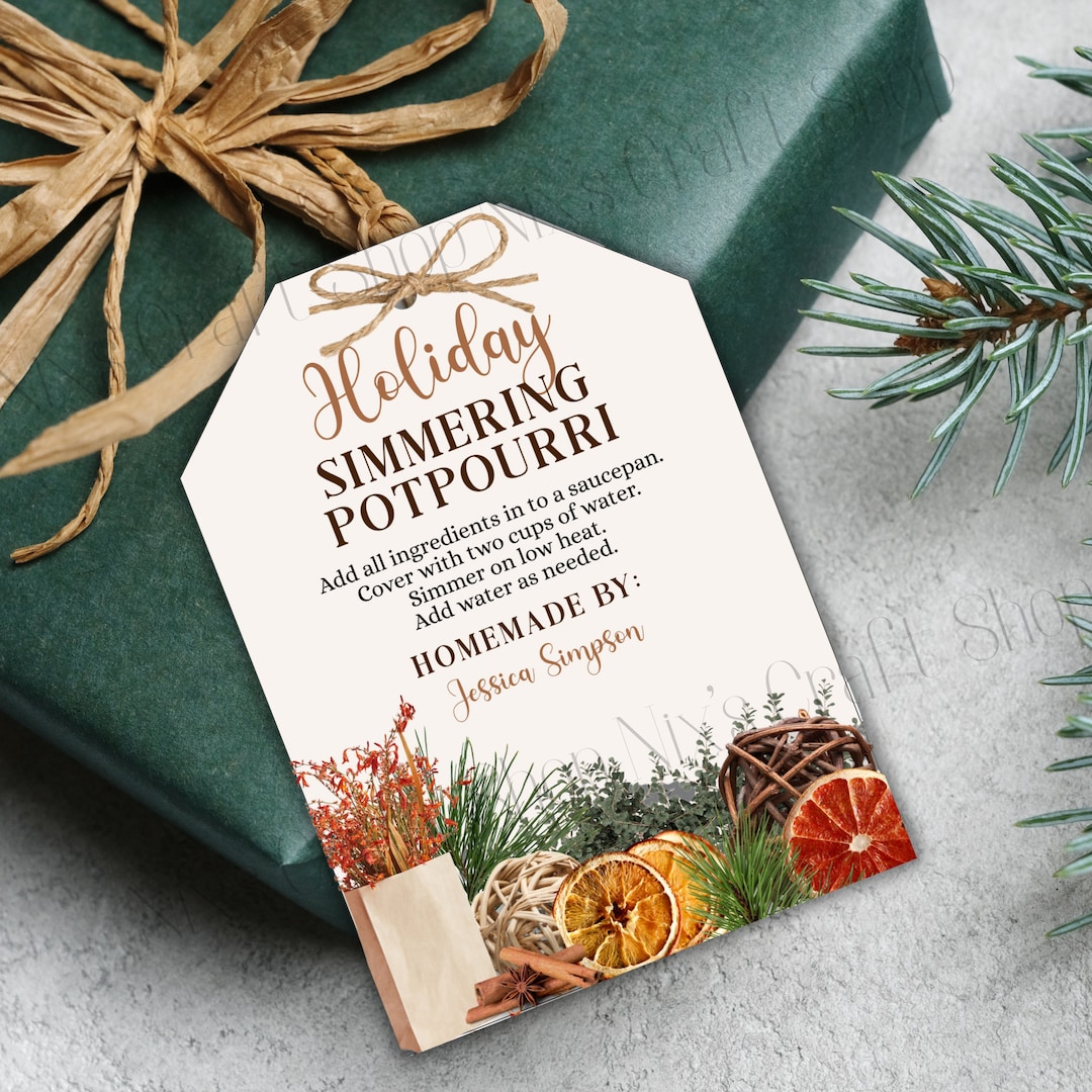 Editable Holiday Simmering Potpourri Christmas Gift Tag, Personalized