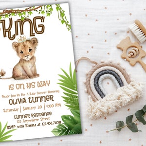 Lion Baby Shower Invite Editable, It&#39;s a Boy Baby Shower, Safari Baby Shower Invitation, A Little King is on the way, King Baby Shower
