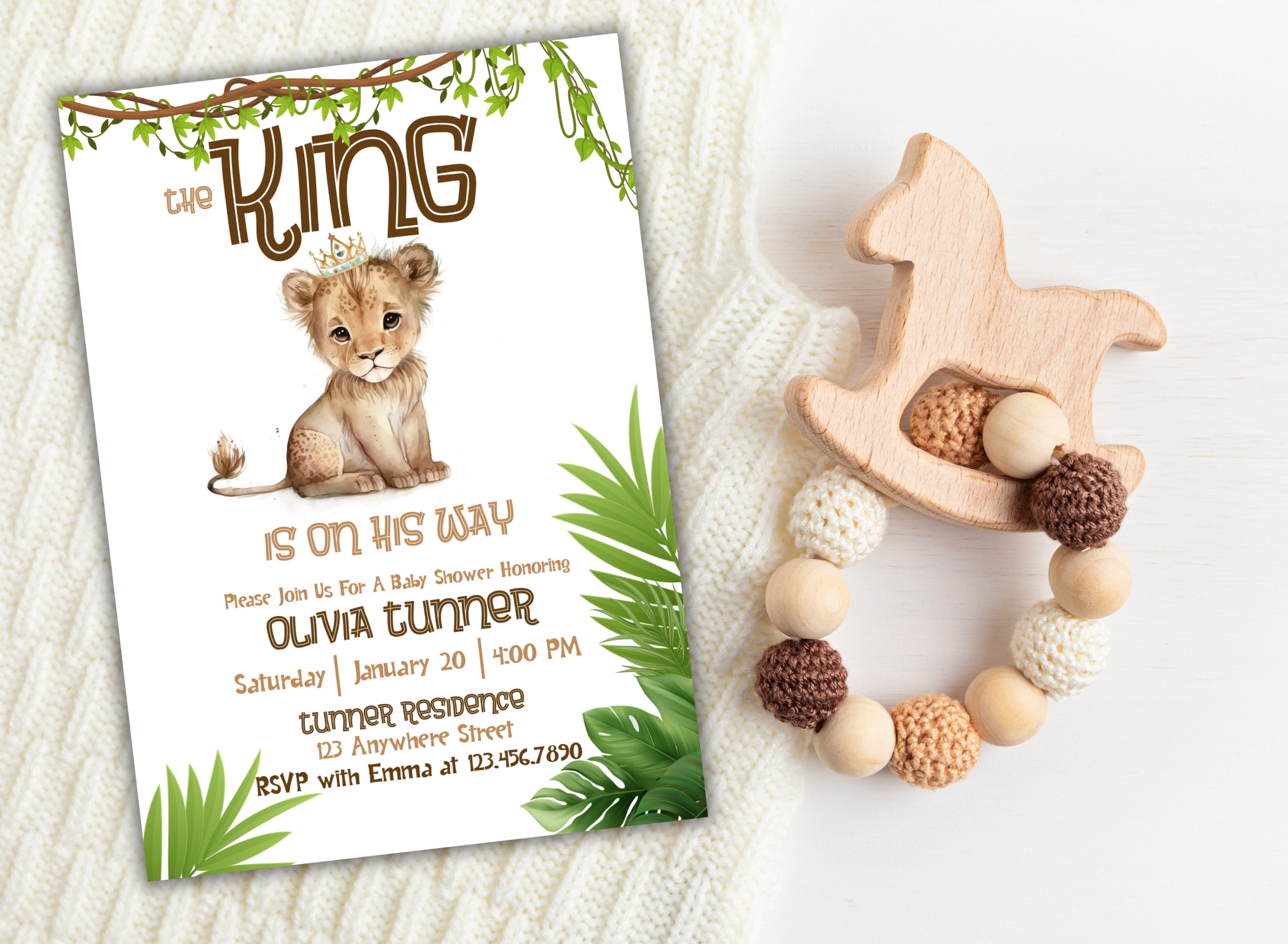 UDNADKEX Baby Shower Invitations For Boy Jungle Lion With, image size:3000x2200