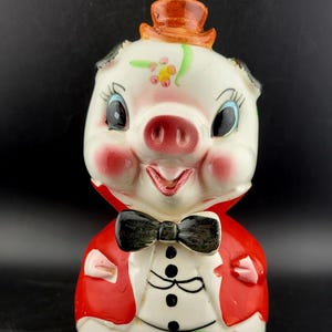 tirelire vintage, tirelire, cochon avec tirelire noeud papillon, cochon mignon, cochon, tirelire vintage, tirelire cochon mignon, MCM, anthropomorphe