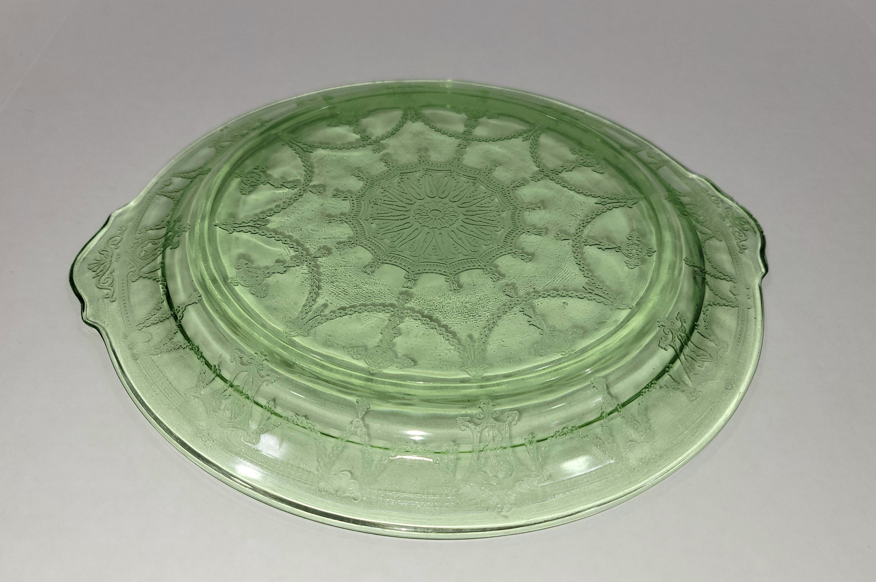 Vaseline Glass Cake Plate Vintage Vaseline Glass Anchor Etsy