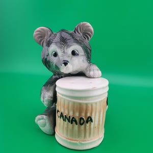 Canada Bear and garbage can Salt and Pepper shakers, Bear Salt and Pepper Shakers, Canada souvenir salt and pepper shakers, black Bear