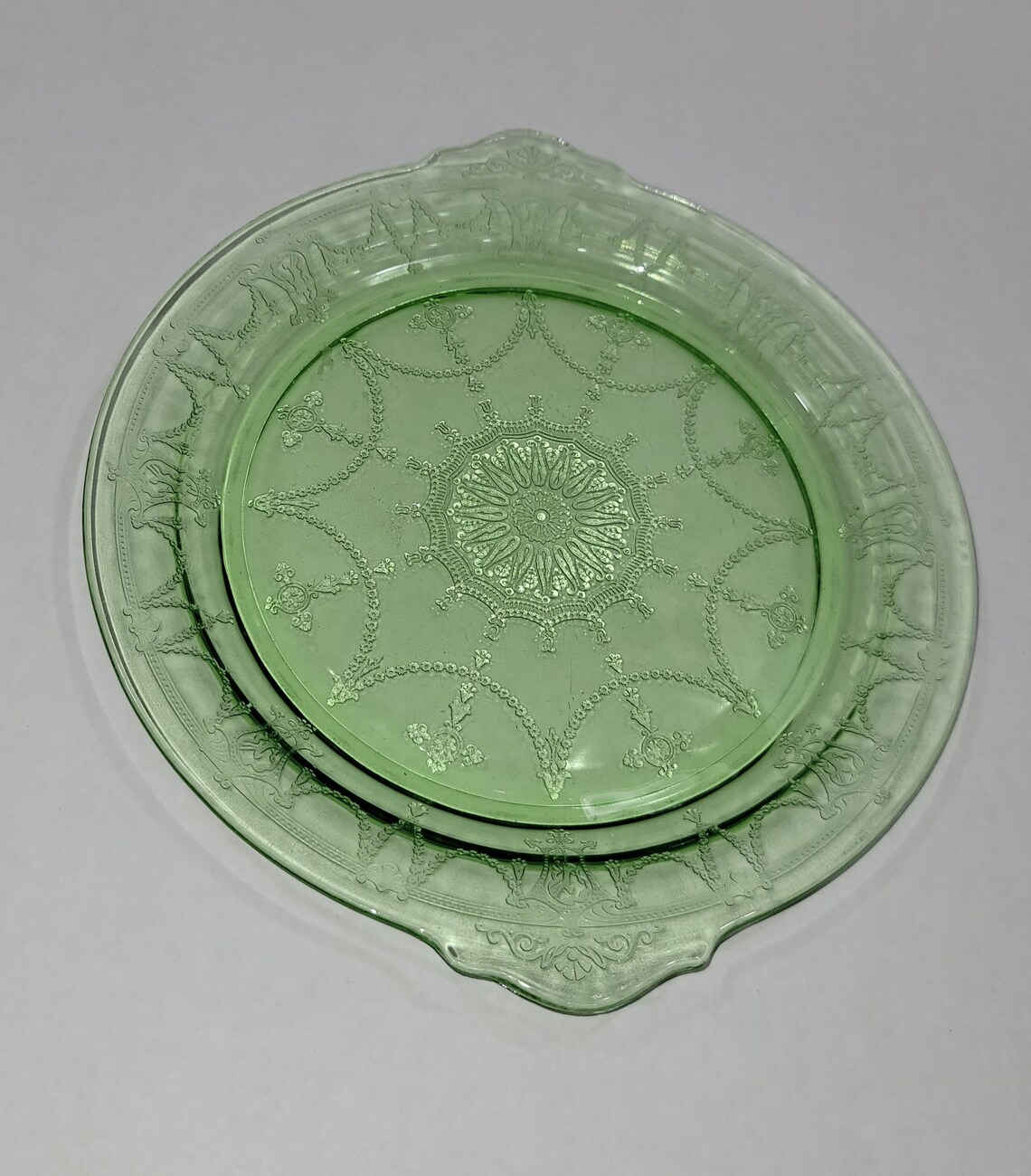 Vaseline Glass Cake Plate Vintage Vaseline Glass Anchor Etsy