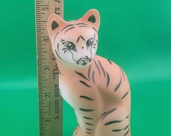 Fenton Hand Painted Tiger Cat Figurine, Signed Art Glass, Fenton