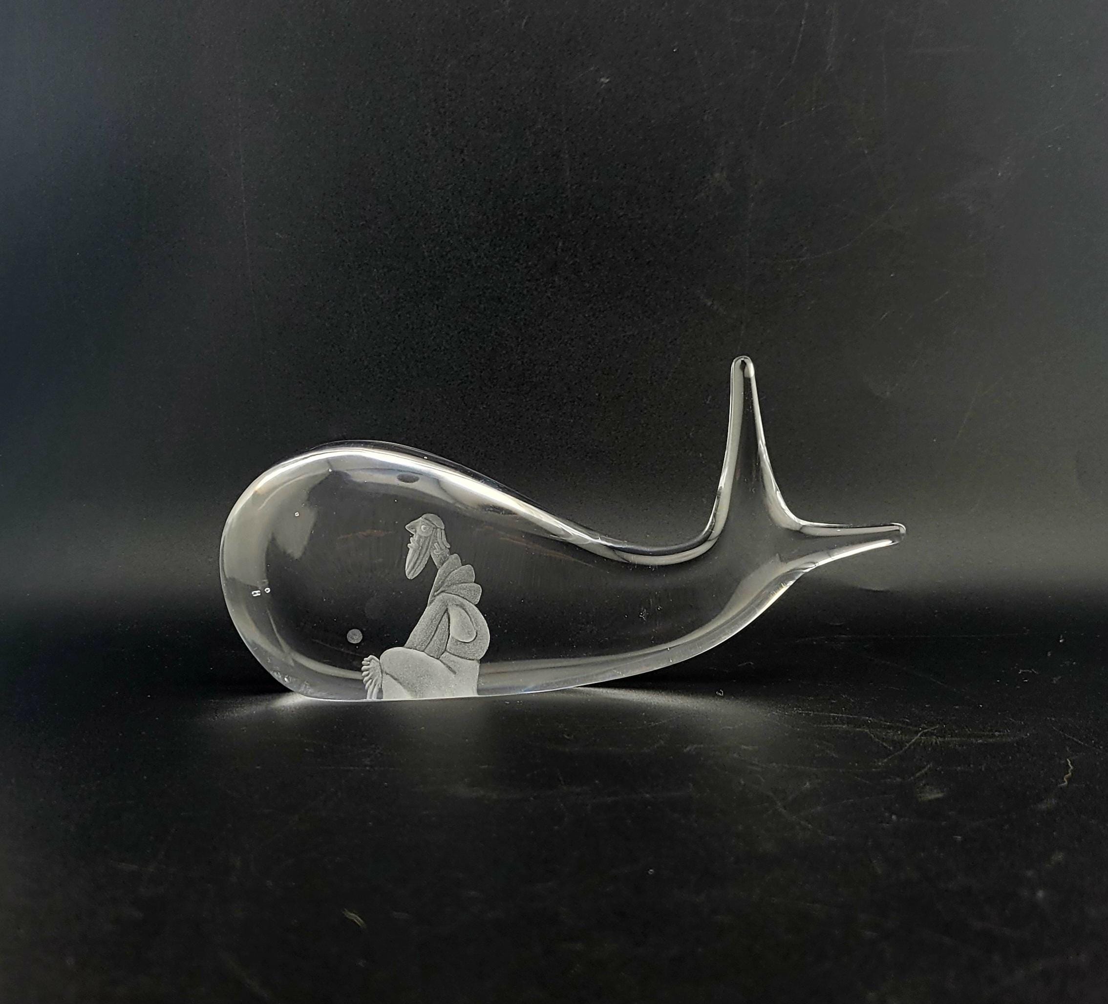 Jonah and Whale Signed Vintage Kosta Boda Lindstrand Art Glass