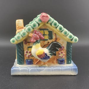 Rooster ceramic planter, made in  Japan, house and rooster design, vintage planters, farmhouse kitchen, planter, vintage planters, roosters,