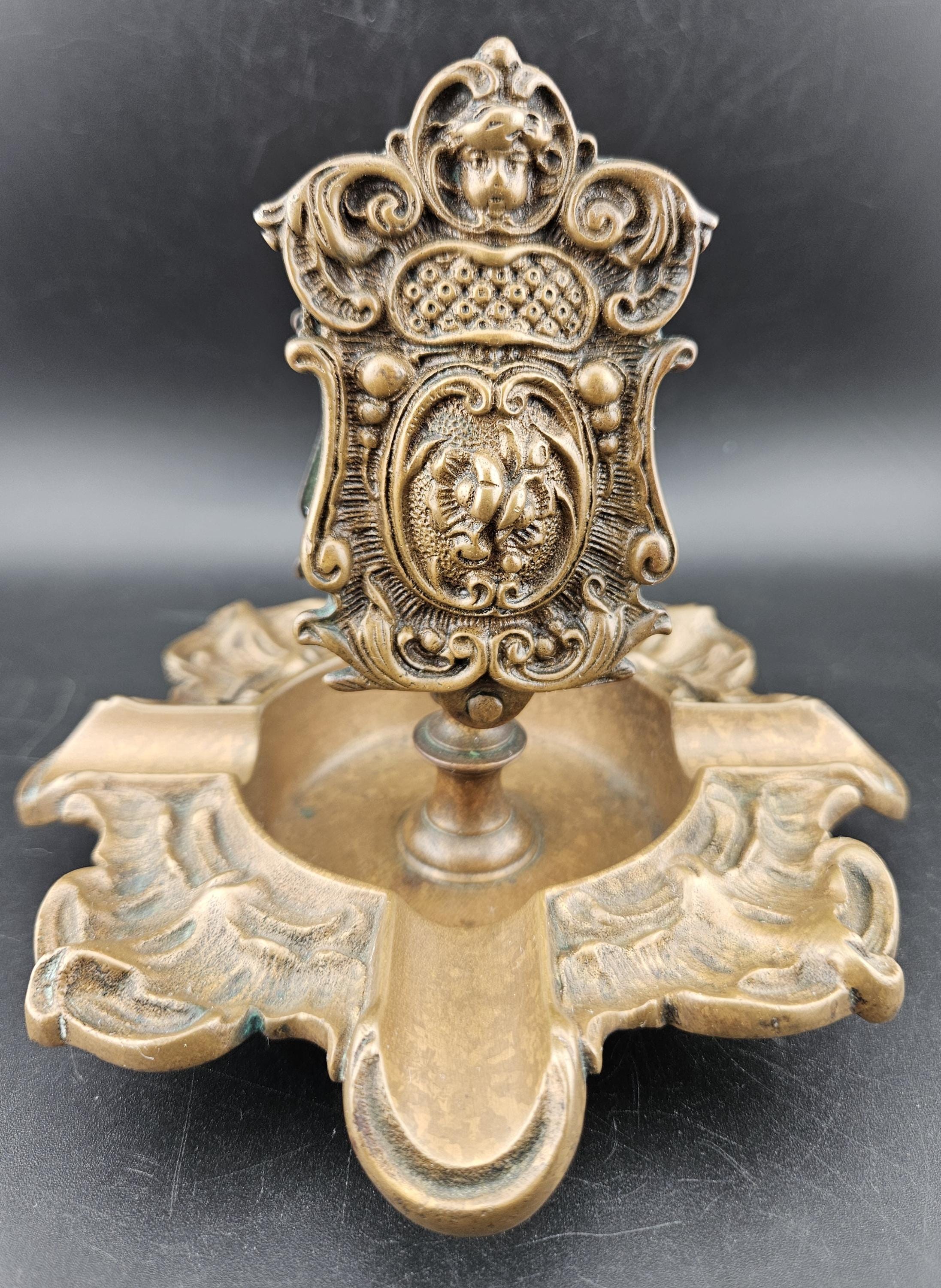 1890s Bronze Frank & De Keyser Cherub Match holder And Ashtray Combo Very Rare