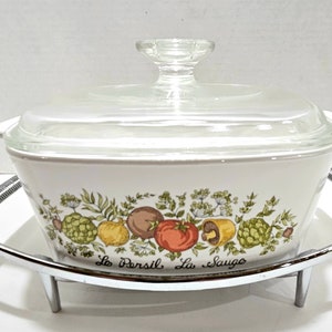 Corning Spice of Life Le Persil La Sauge vintage Spice of Life Covered dish with stand, Corning Spice of Life, Vintage Corningware