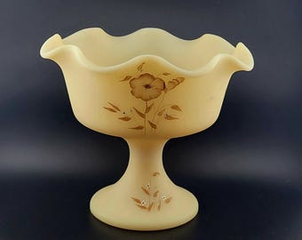 フェントンガラス ヴィンテージ サテン カスタード フリル リム 花瓶