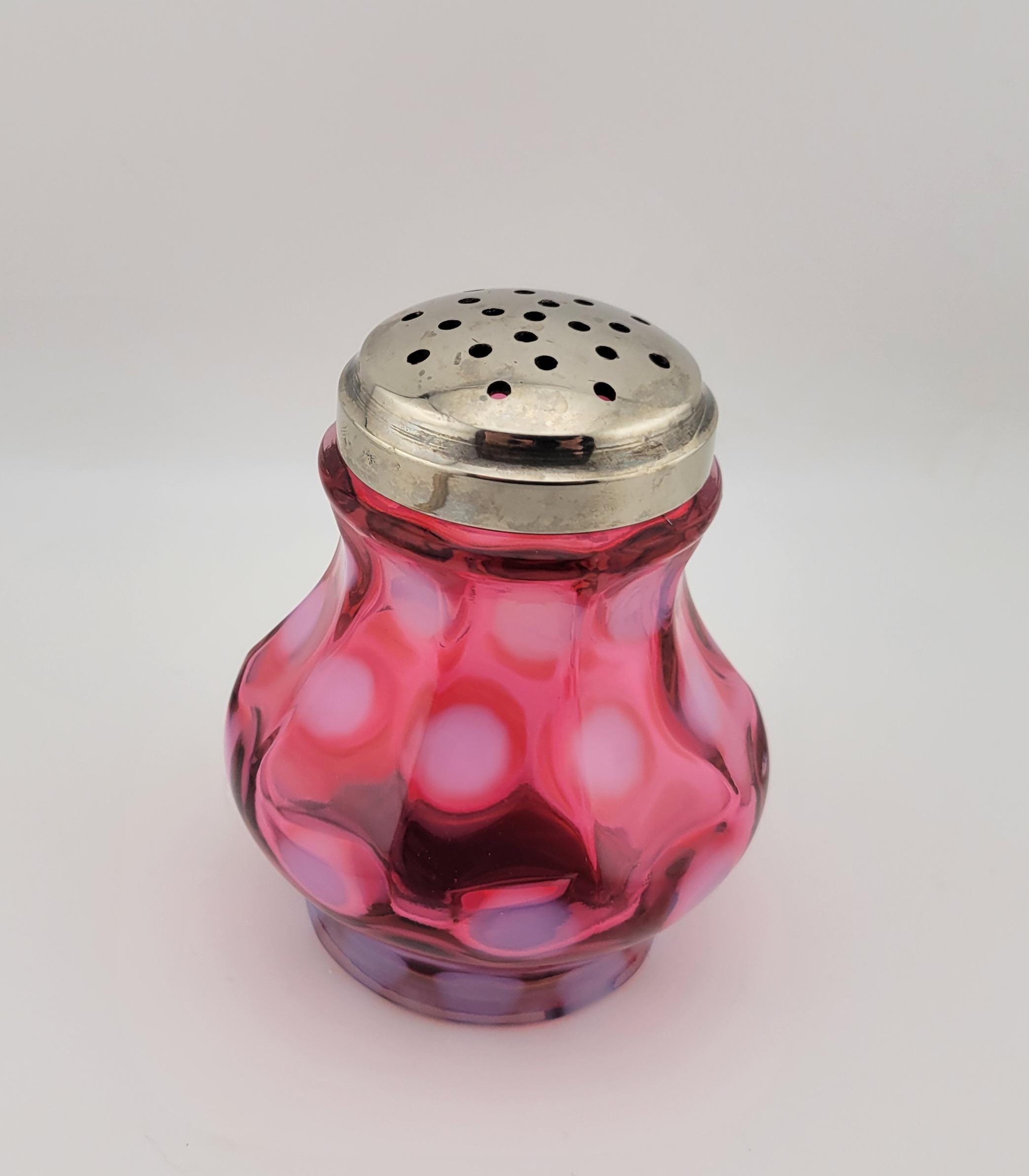 Fenton Cranberry Opalescent Coin Dot Small Sugar Shaker, Vintage