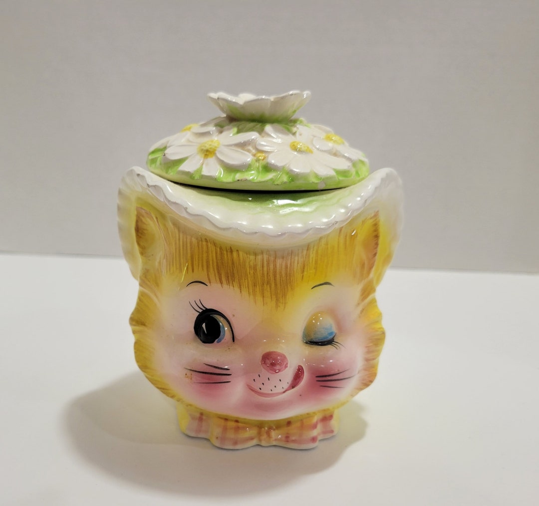 Enesco Winking Kitty Sugar Bowl Jam Jar Anthropomorphic Cat Etsy