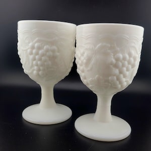 Imperial milk glass goblets, milk glass goblet with grape pattern,  vintage milk glass,  Imperial glass, vintage goblets, milk glass grape