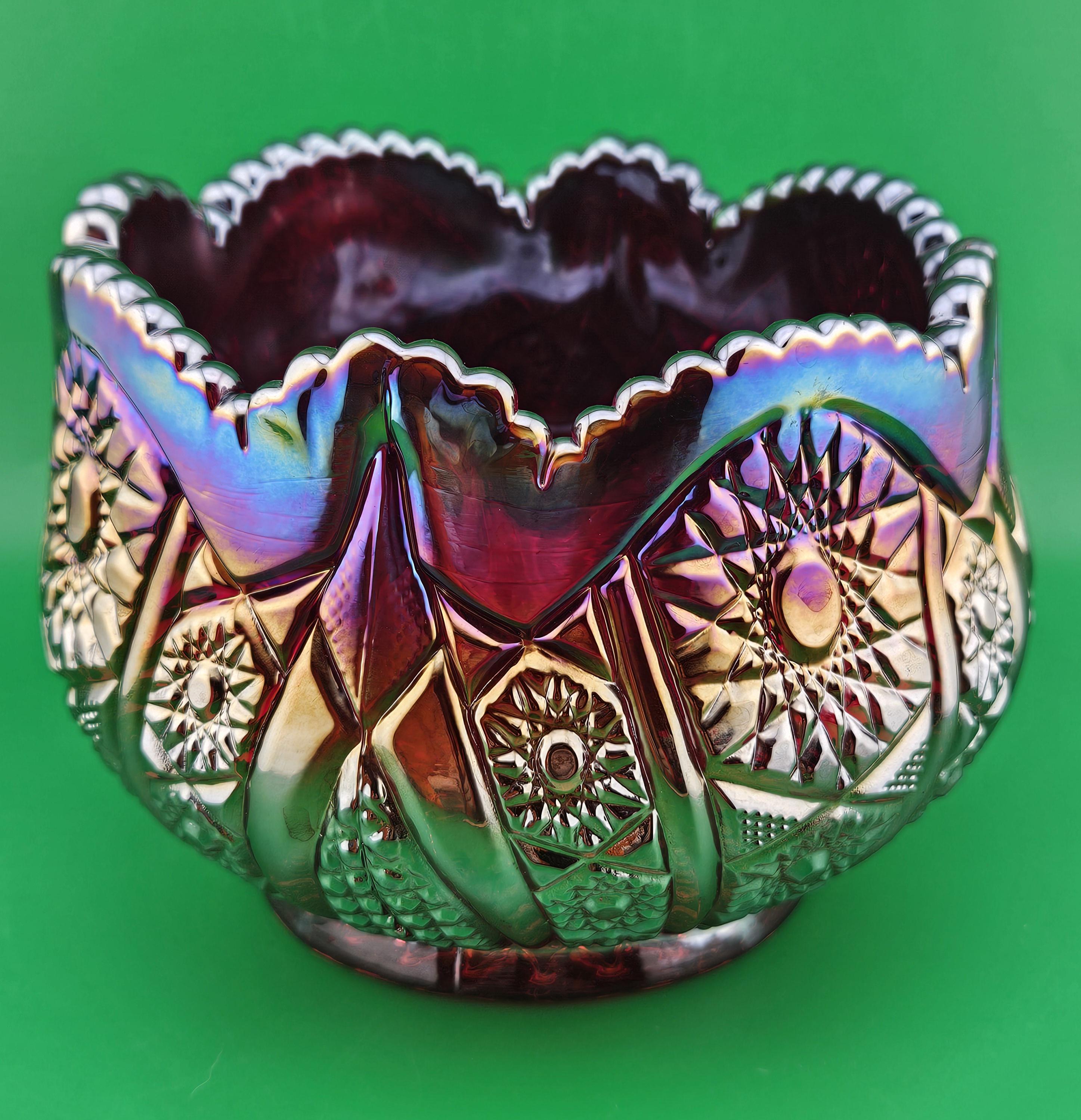Vtg Indiana Glass Heirloom Sunset Ruby Red Carnival Glass Bowl 6