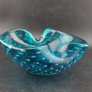 Genuine Venetian Murano blue glass ashtray, vintage, made in Italy Ashtray, art glass, controlled bubble blown glass decorative bowl