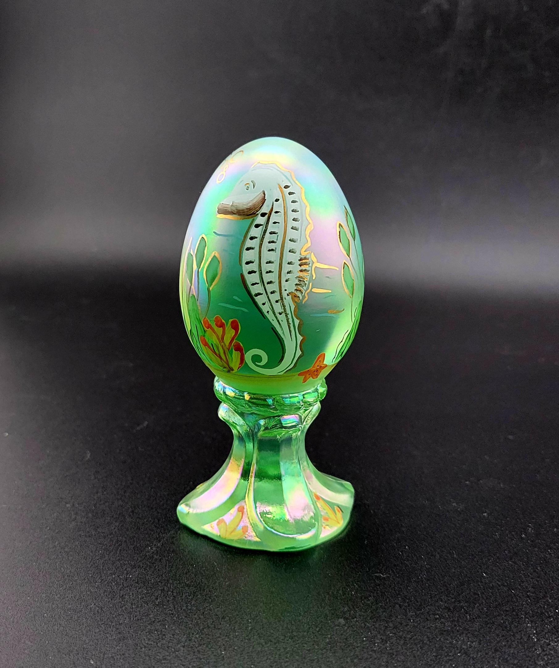 米国フェントン社ウランガラスのイースターエッグ2個（共箱付） 米国