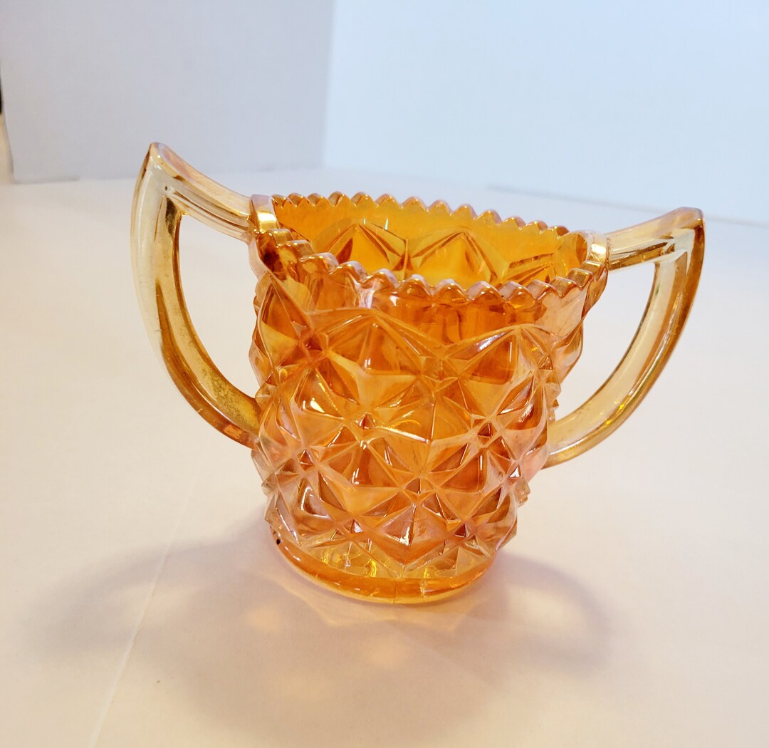 Vintage Carnival Glass Sugar Bowl, Marigold Glass
