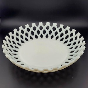 Vintage Westmoreland Milchglas Gitter Rand Servierschale, Milchglas, Westmoreland Milchglas, Gitter Obstschale, Milchglas Gitterschale
