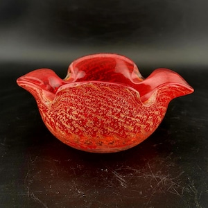 Murano glass ashtray, vintage Murano red glass with gold flakes, MCM Ashtray, Italian art glass, vintage blown glass ashtray, Adventurene