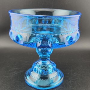 Blue Colony glass compote, vintage compote, Blue Colony Glass, vintage turquoise glass, Indiana glass compote, footed compote