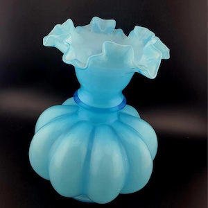Vintage Fenton 8&quot; Turquoise Melon glass vase, vintage turquoise Fenton glass, vintage Fenton, turquoise Fenton glass, melon Fenton glass
