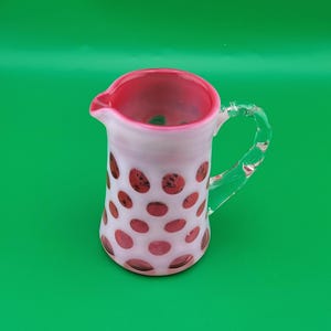 Fenton Cranberry opalescent coin Dot small pitcher or creamer, Vintage Fenton glass, art glass,  Polka Dot