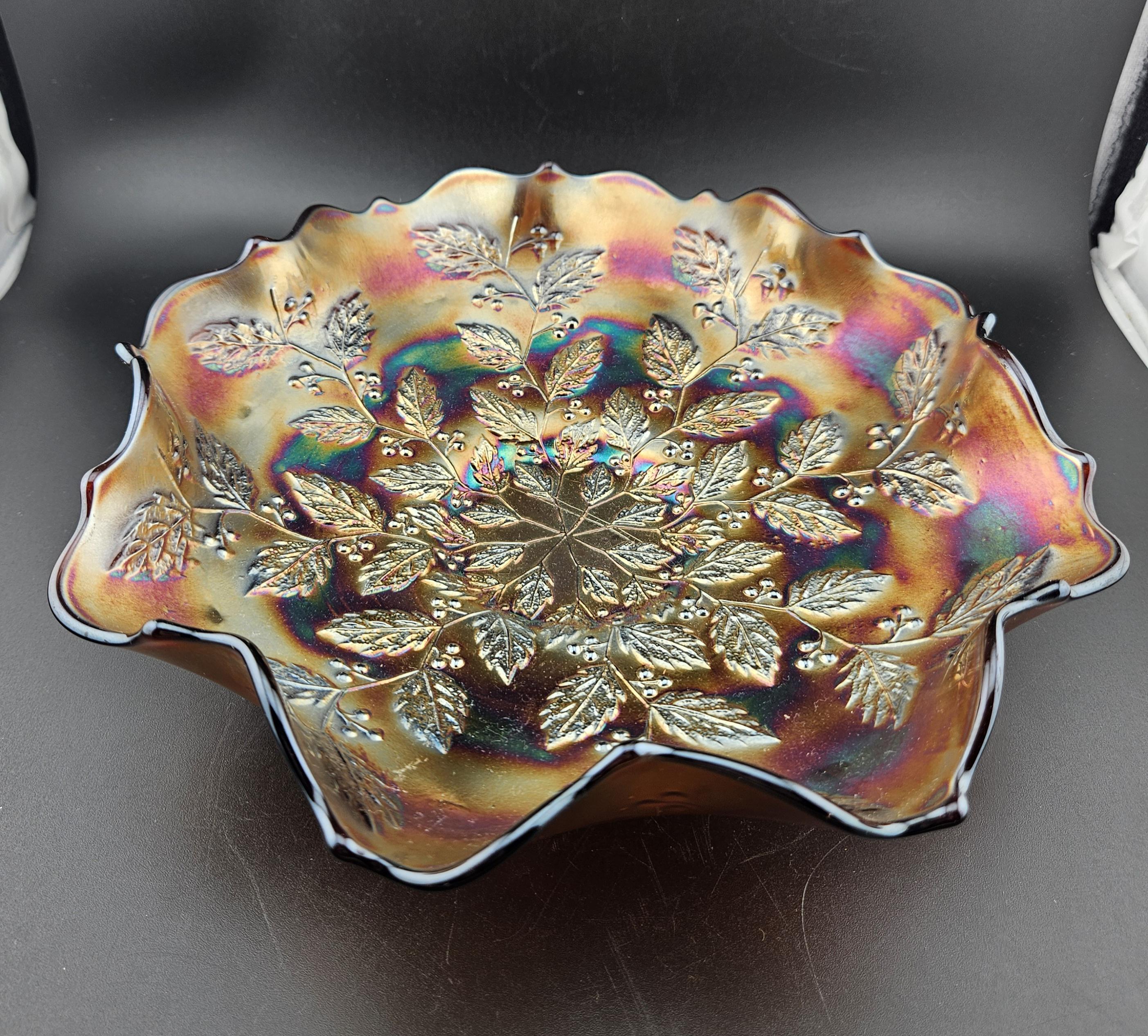 Fenton Iridescent Marigold Holly and Berries Carnival Glass