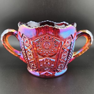 Vtg Imperial Heirloom Starburst Double Handled Sugar Bowl Scalloped Beaded Rim