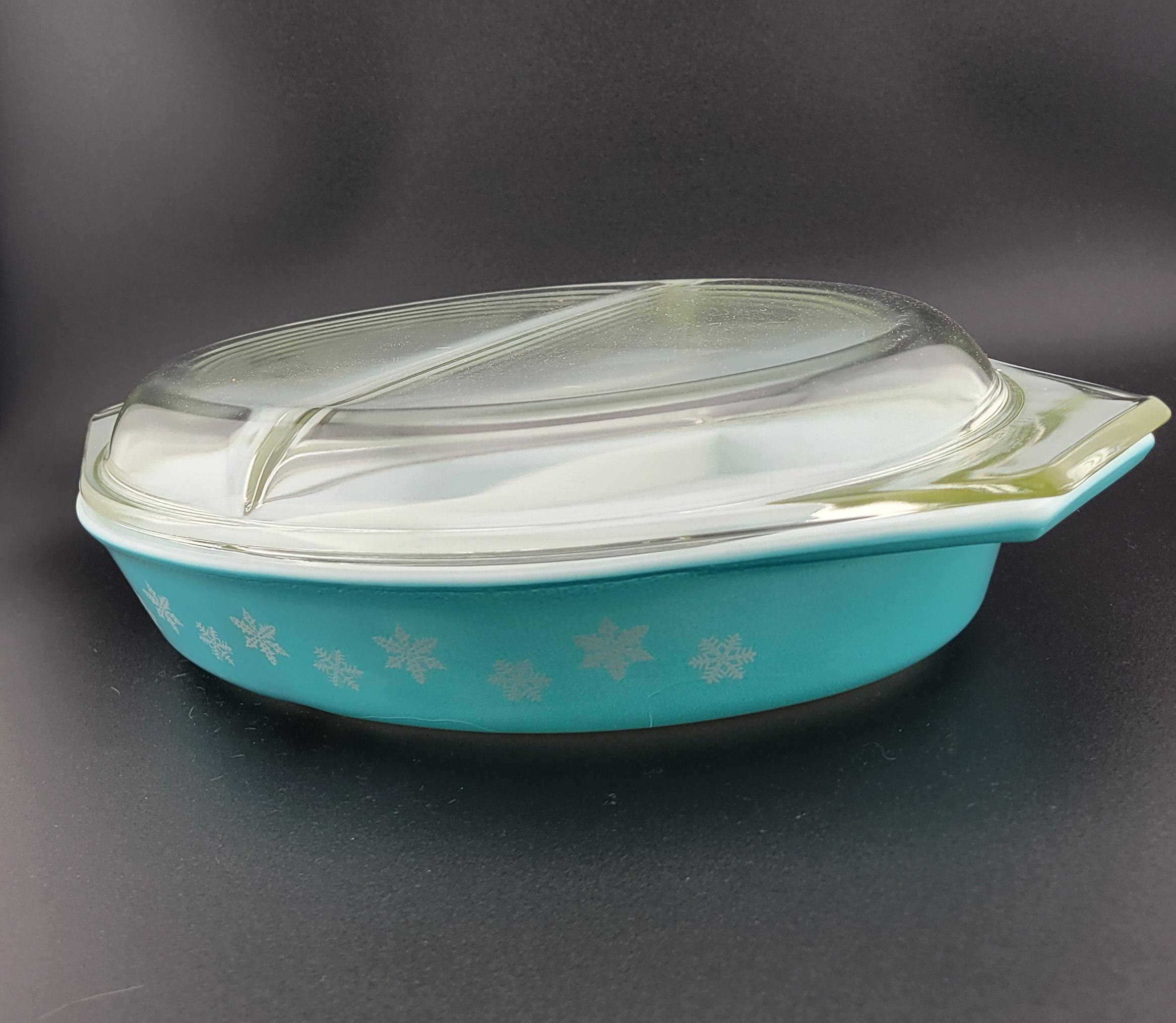 ヴィンテージ パイレックス ターコイズ スノーフレーク 分割皿