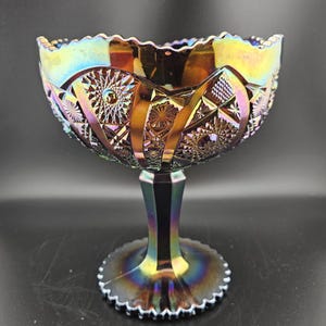 Imperial Carnival Glass Compote, carnival glass, iridescent glass compote, vintage glass compote, iridescent candy dish, Imperial Glass