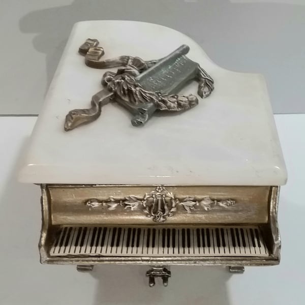 Vintage Grand Piano Music Box, Vintage Piano Jewelry Box,Vintage Thorens Brass Music Box, Thorens Grand Piano Music Box, Piano Music Box