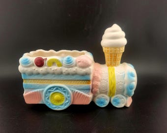 Napco train planter, napcoware baby planter, vintage Napco ice cream cone train planter, train planter, planter, vintage baby planter