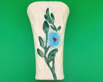 Vintage  Ceramic wall pocket with blue flower design,  vase, home decor