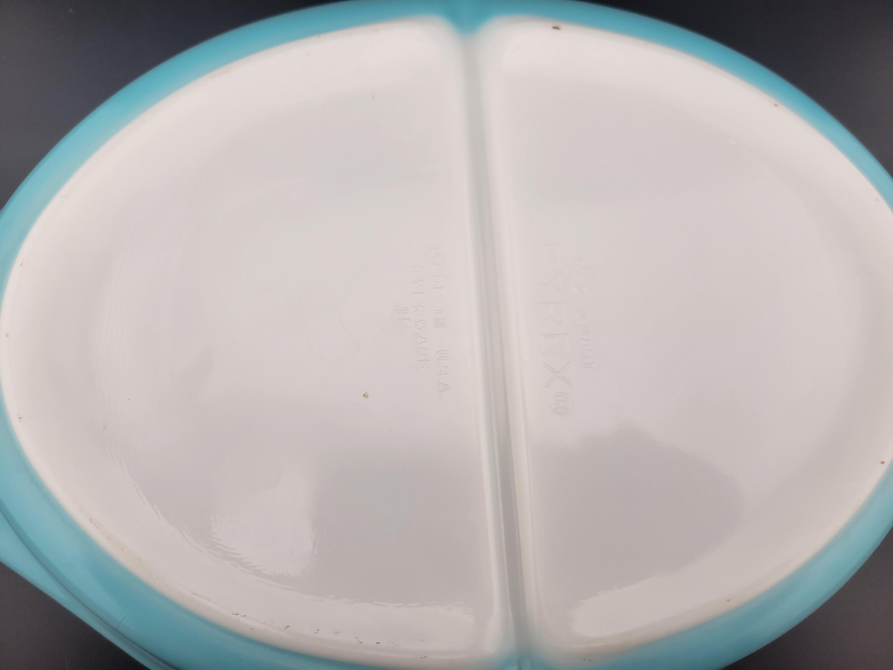 ヴィンテージ パイレックス ターコイズ スノーフレーク 分割皿