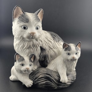 Vintage Homco Katzenfigur, Mama Katze und Kätzchen, Keramik Katze mit Kätzchen, Homco Katzenfigur, Keramik Homco Katze mit Kätzchen, Katzenfigur
