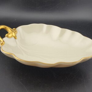 Lenox Leaf Shaped Gold Trim Dish,  Leaf Trinket Dish, Ivory Porcelain, Made in USA Lenox, fall decor,  elegant, vintage,  candy dish