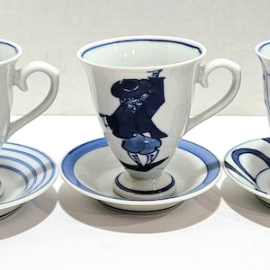 Antique Kraak Porcelain Tea Cup Set, Dutch Influenced Porcelain Cup Set, Chinese Porcelain Tea Cup Set, Antique Chinese Tea Set,