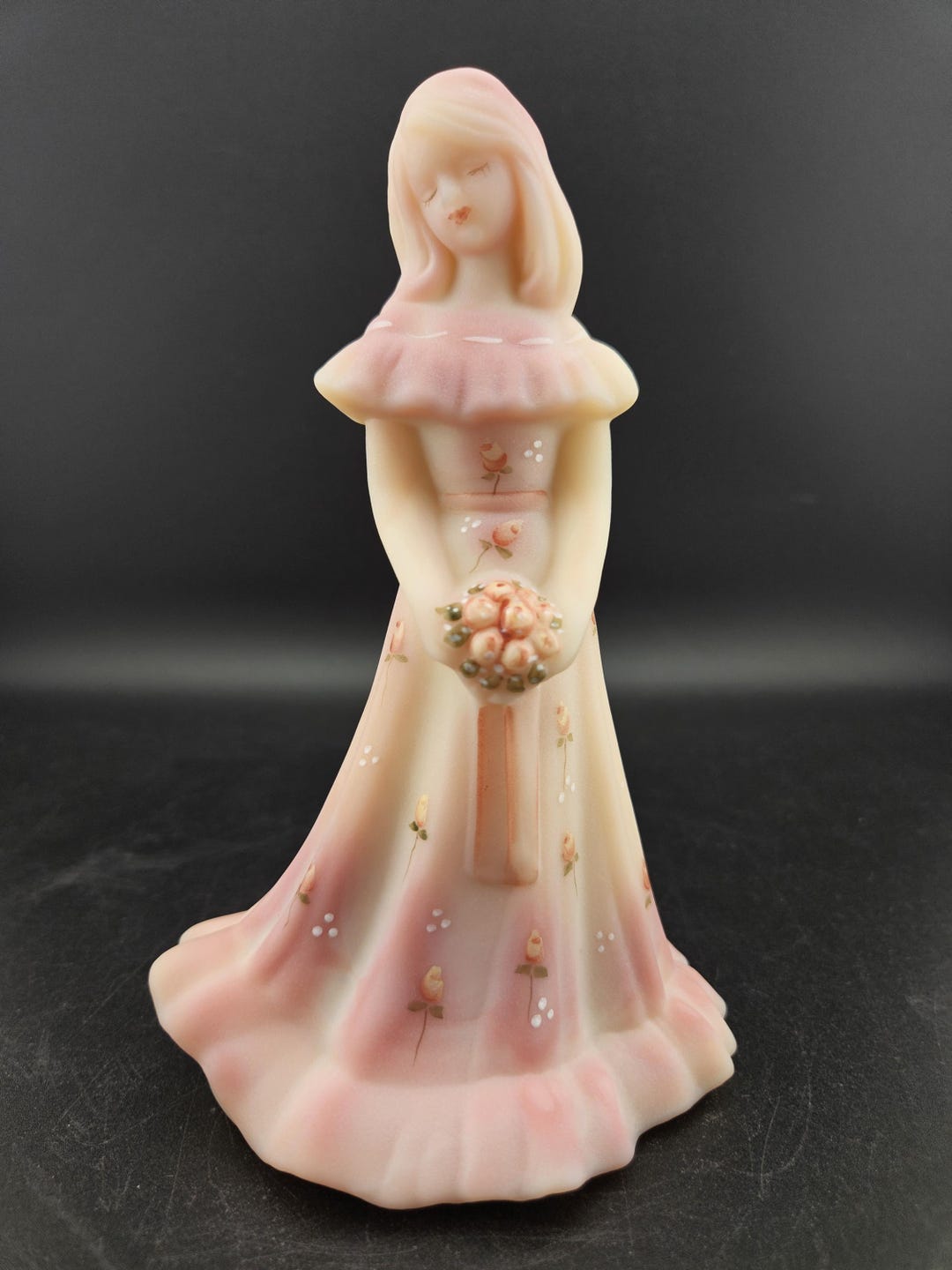 Rare Fenton Handpainted Pink Burmese Rosalene Figurine Double