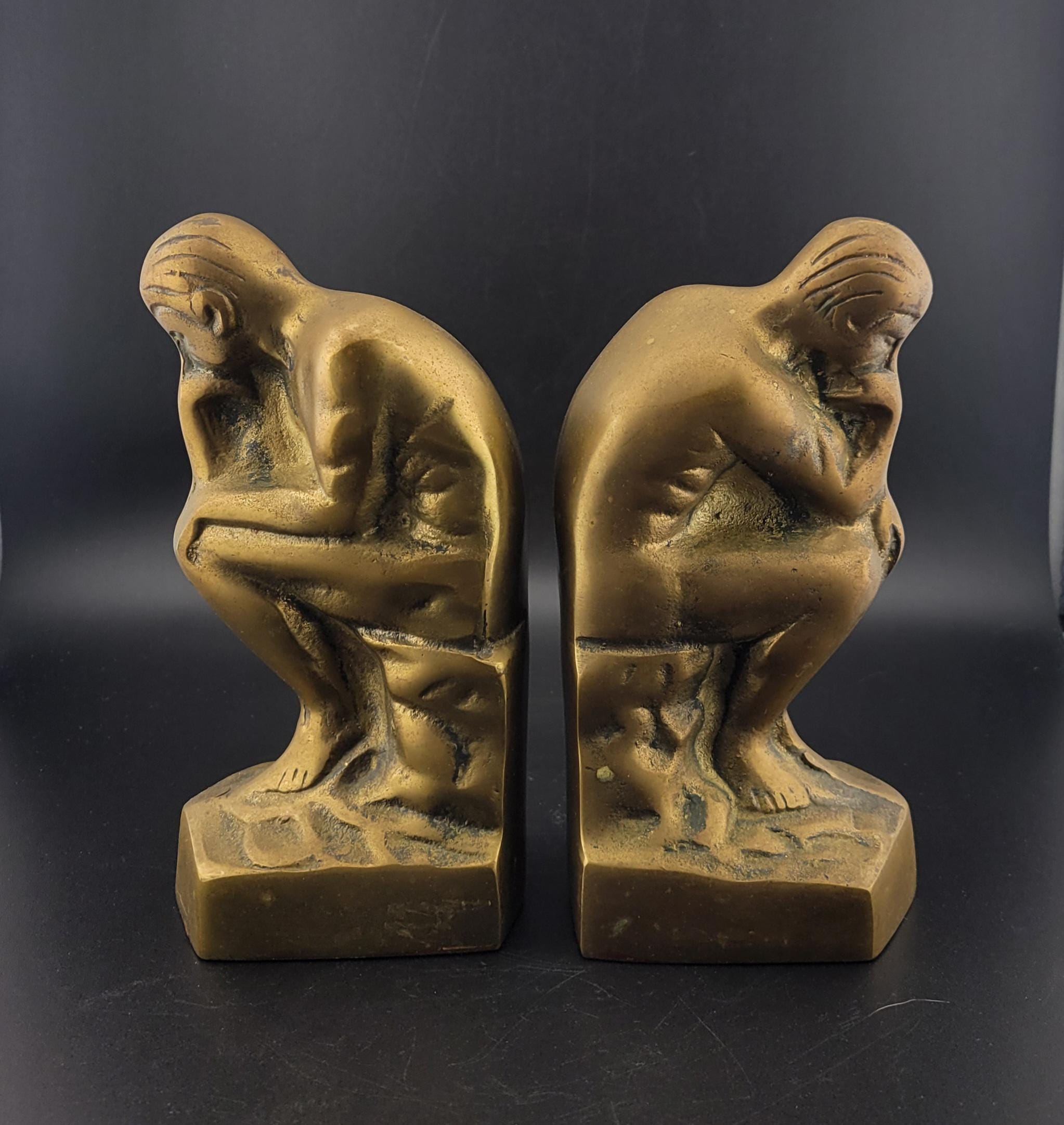 Rodin Statue The Thinker/Thinking Man Metal Brass Finish Bookends