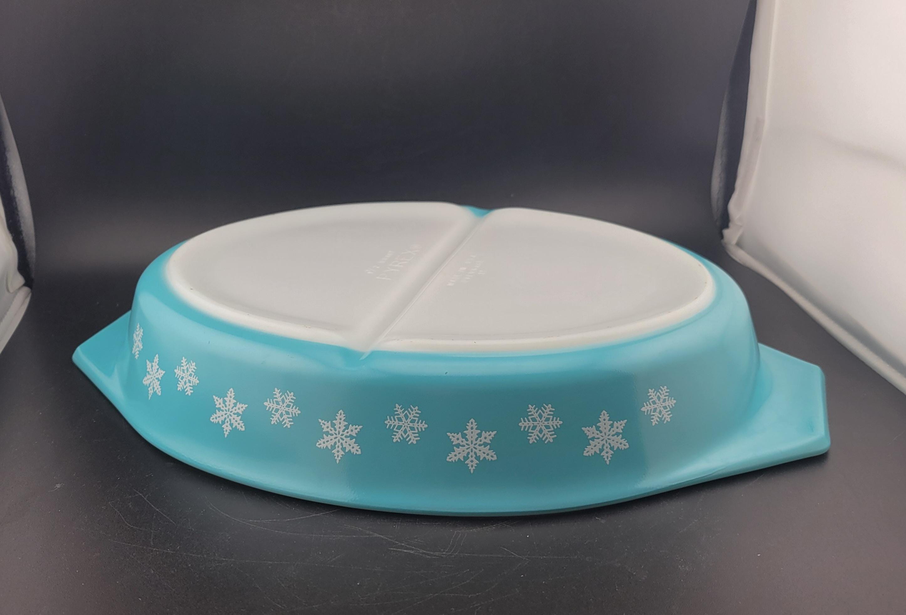 ヴィンテージ パイレックス ターコイズ スノーフレーク 分割皿
